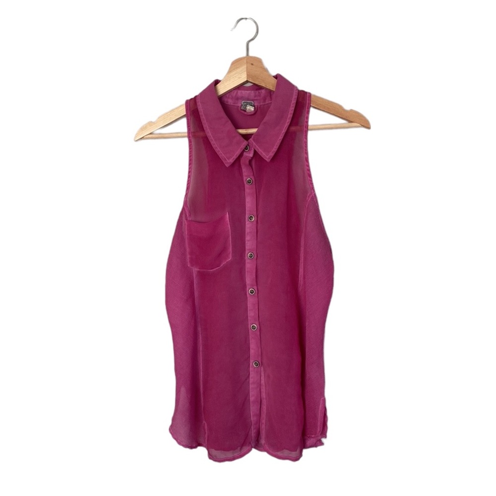 We the Free Sleeveless Button Down Sheer Blouse Magenta Pink Size Small